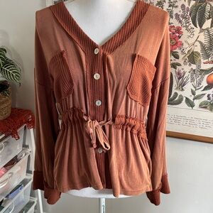 POL Rust Button-Up Blouse Small